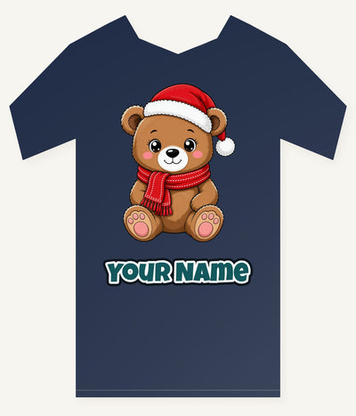 Teddy Bear In Santa Hat Personalised Kids Tee and Baby Bodysuit