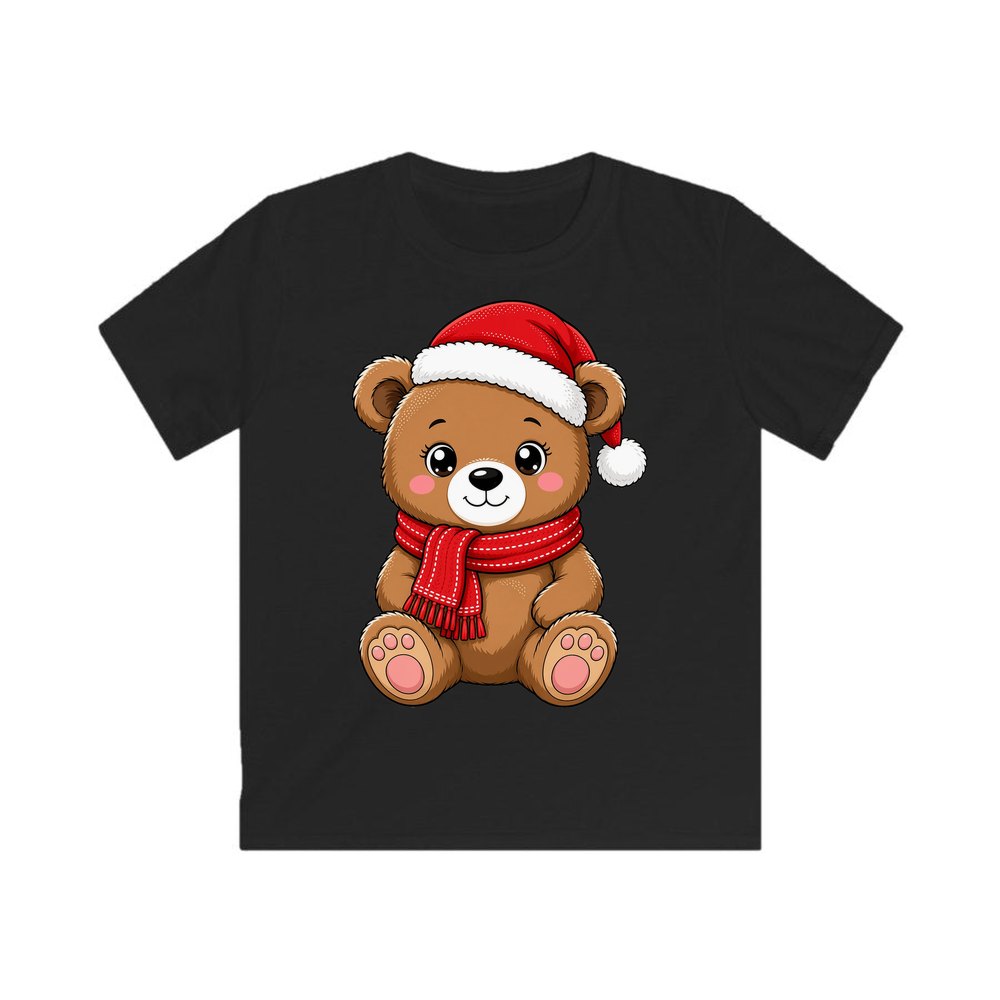 Teddy Bear In Santa Hat personalised kids Christmas tee in black