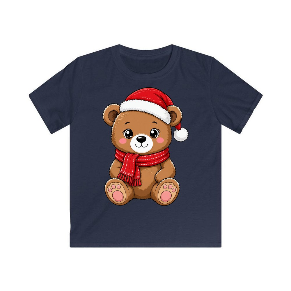 Teddy Bear In Santa Hat personalised kids Christmas tee in navy