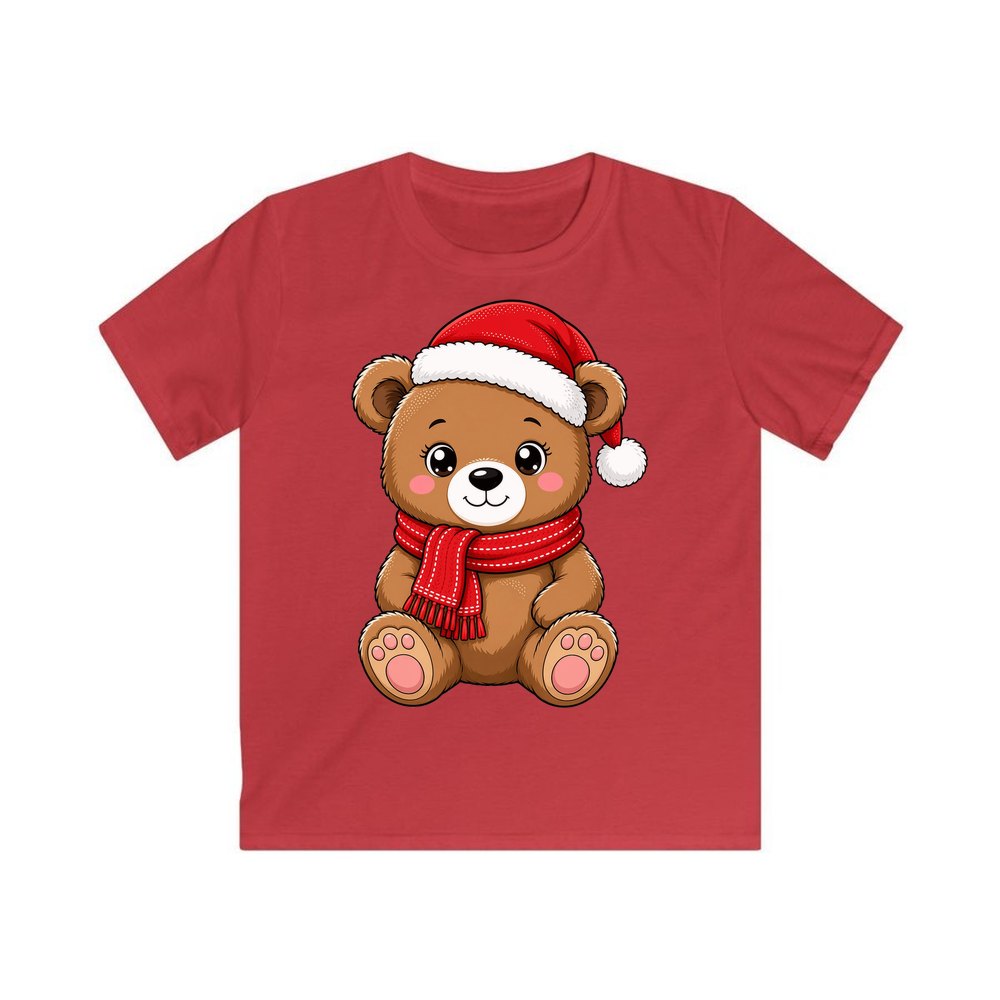 Teddy Bear In Santa Hat personalised kids Christmas tee in red