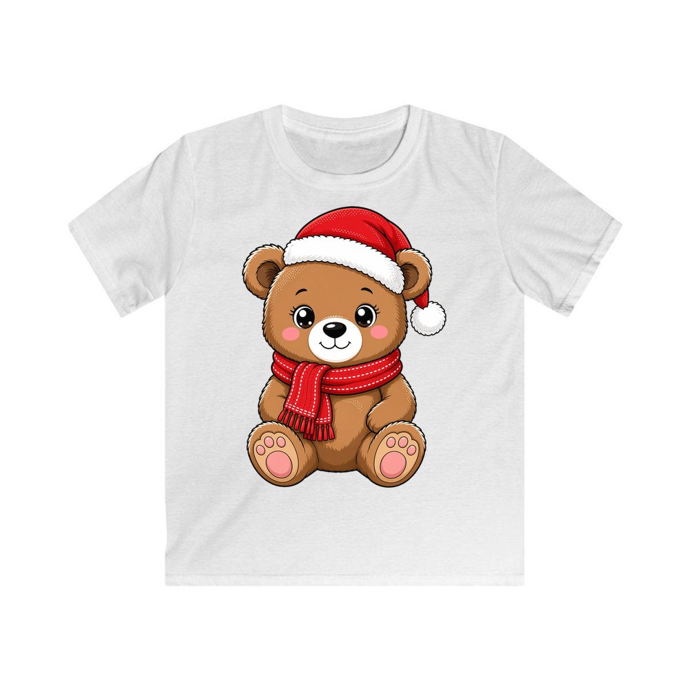 Teddy Bear In Santa Hat personalised kids Christmas tee in white