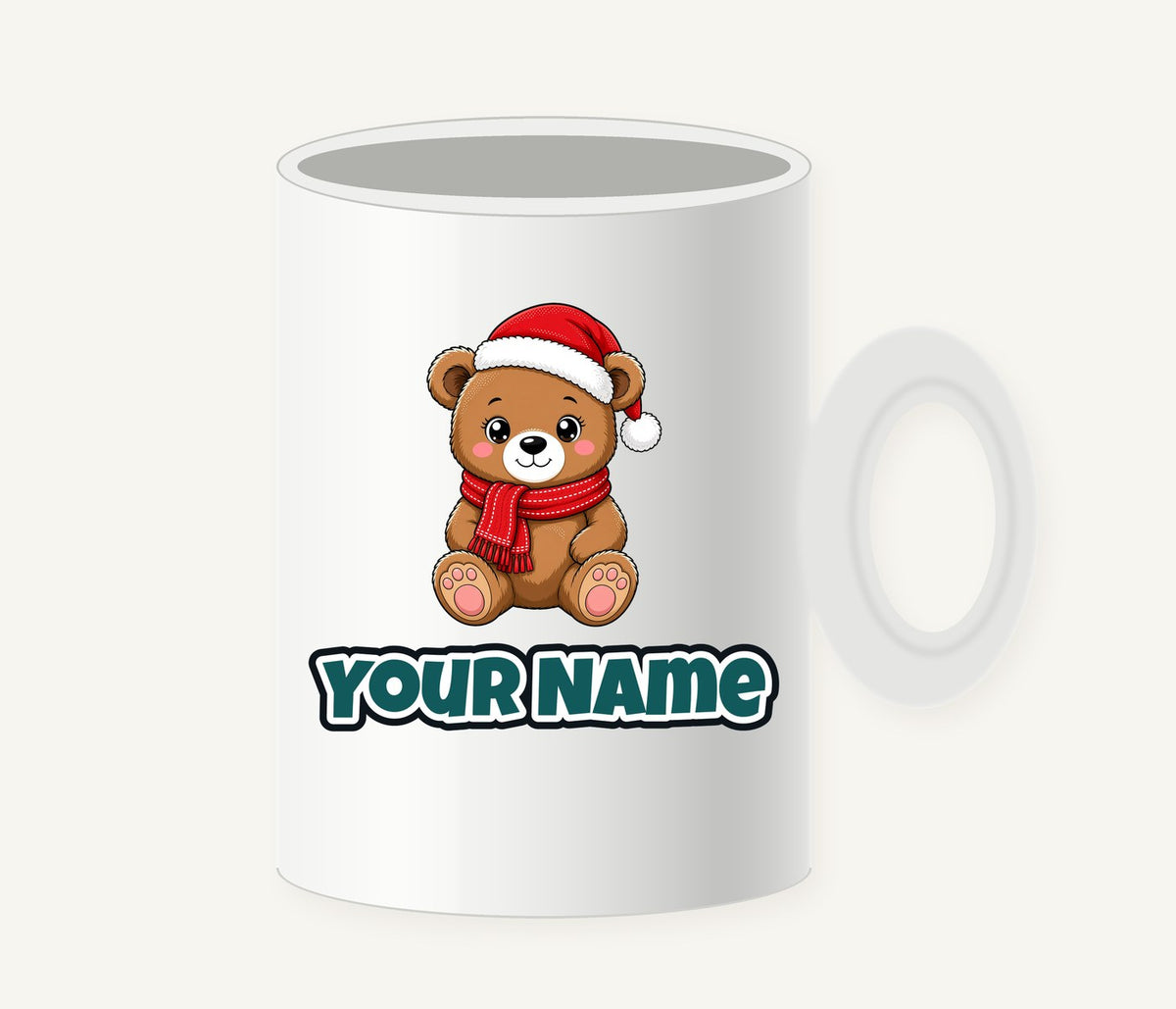 Teddy Bear In Santa Hat Personalised Christmas Mug