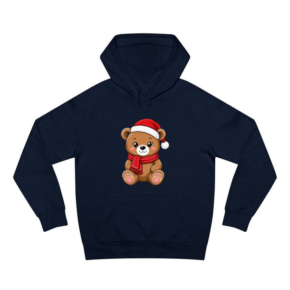 Teddy Bear In Santa Hat personalised Christmas hoodie in navy