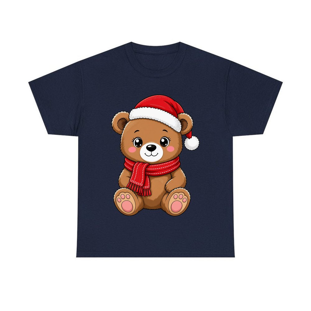 Teddy Bear In Santa Hat personalised Christmas T-shirt in navy