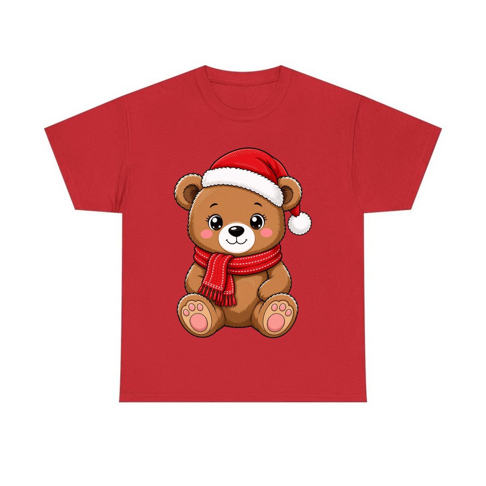 Teddy Bear In Santa Hat personalised Christmas T-shirt in red