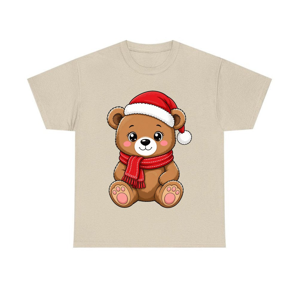 Teddy Bear In Santa Hat personalised Christmas T-shirt in sand