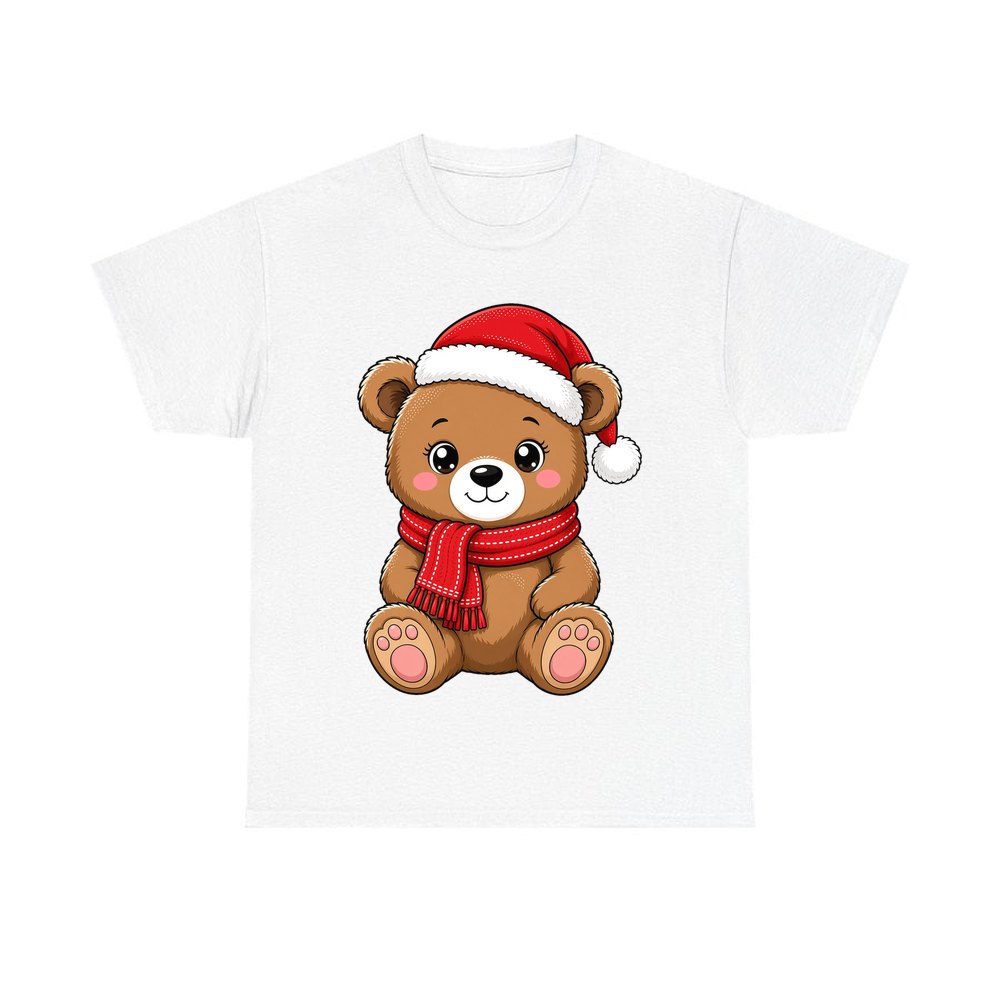 Teddy Bear In Santa Hat personalised Christmas T-shirt in white