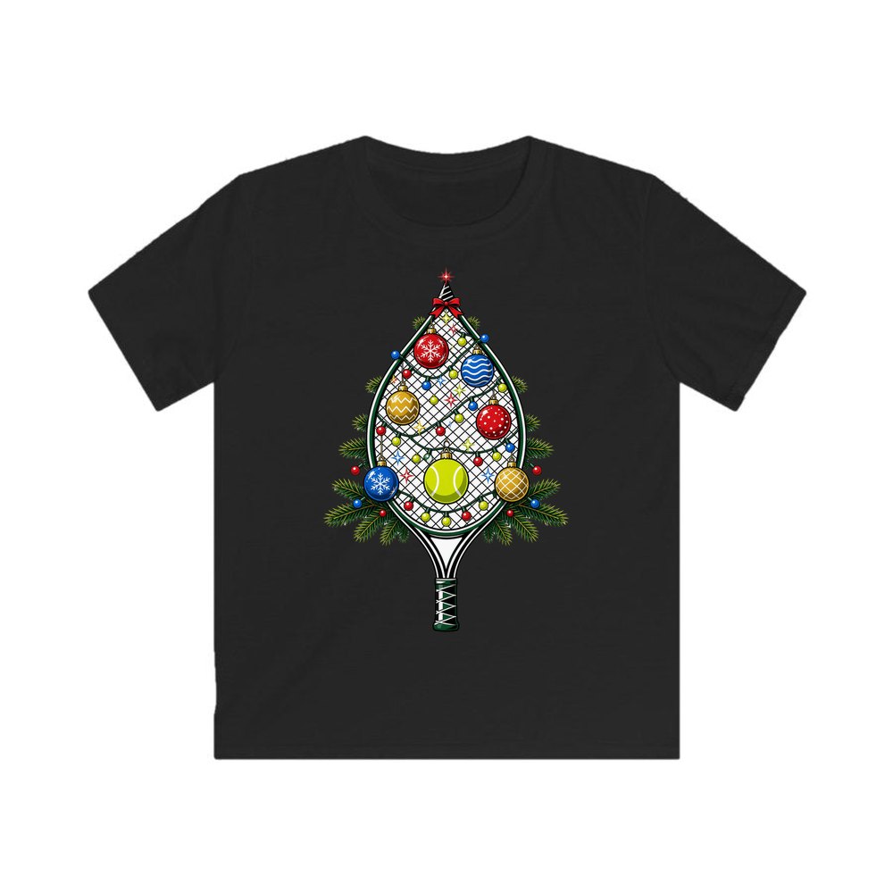 Tennis Racquet Tree personalised kids Christmas tee in black