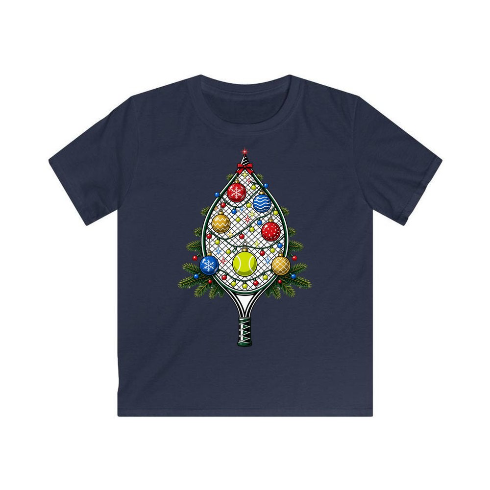 Tennis Racquet Tree personalised kids Christmas tee in navy