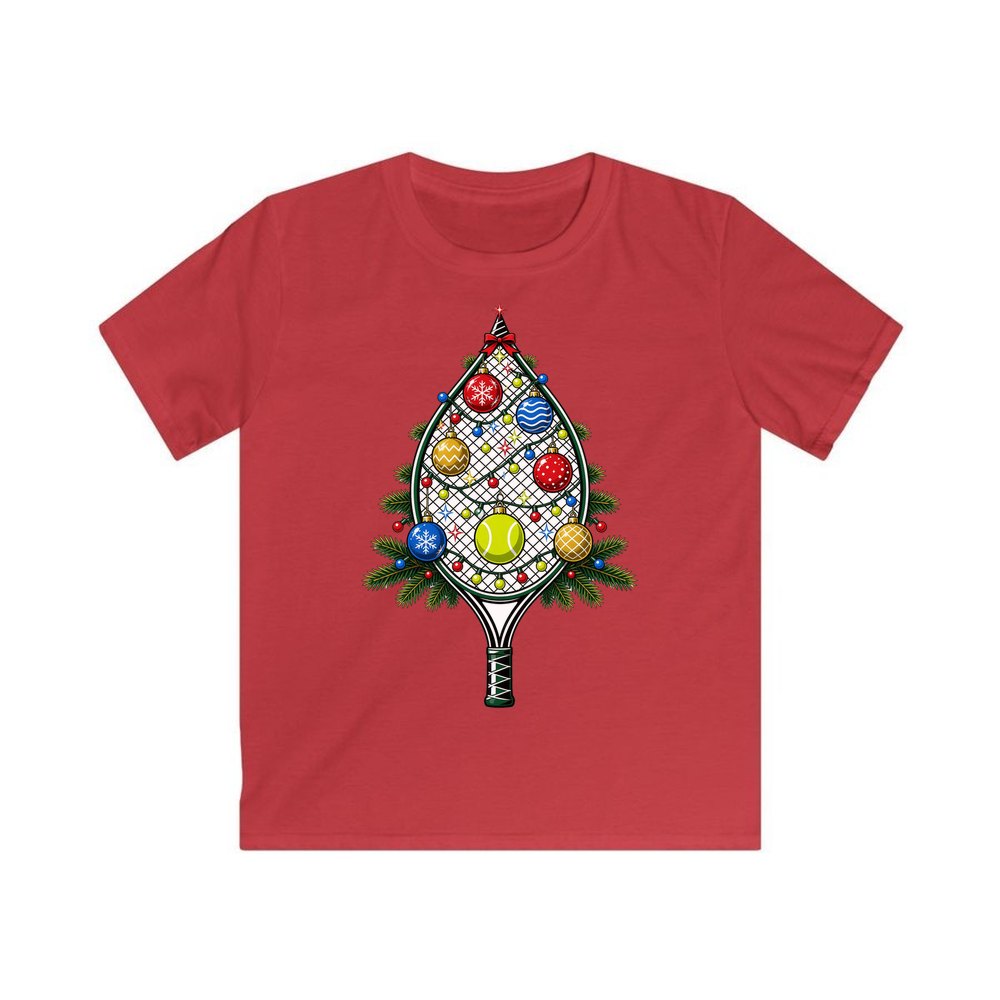Tennis Racquet Tree personalised kids Christmas tee in red
