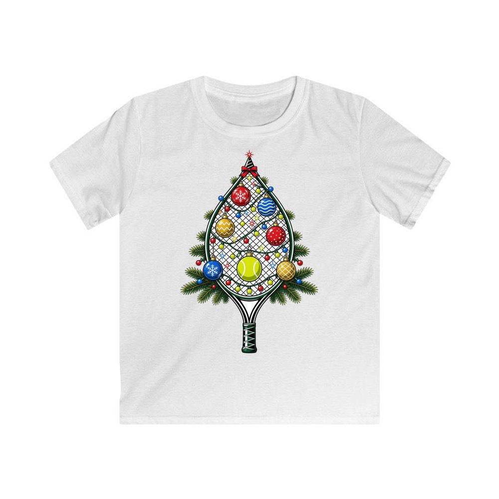 Tennis Racquet Tree personalised kids Christmas tee in white