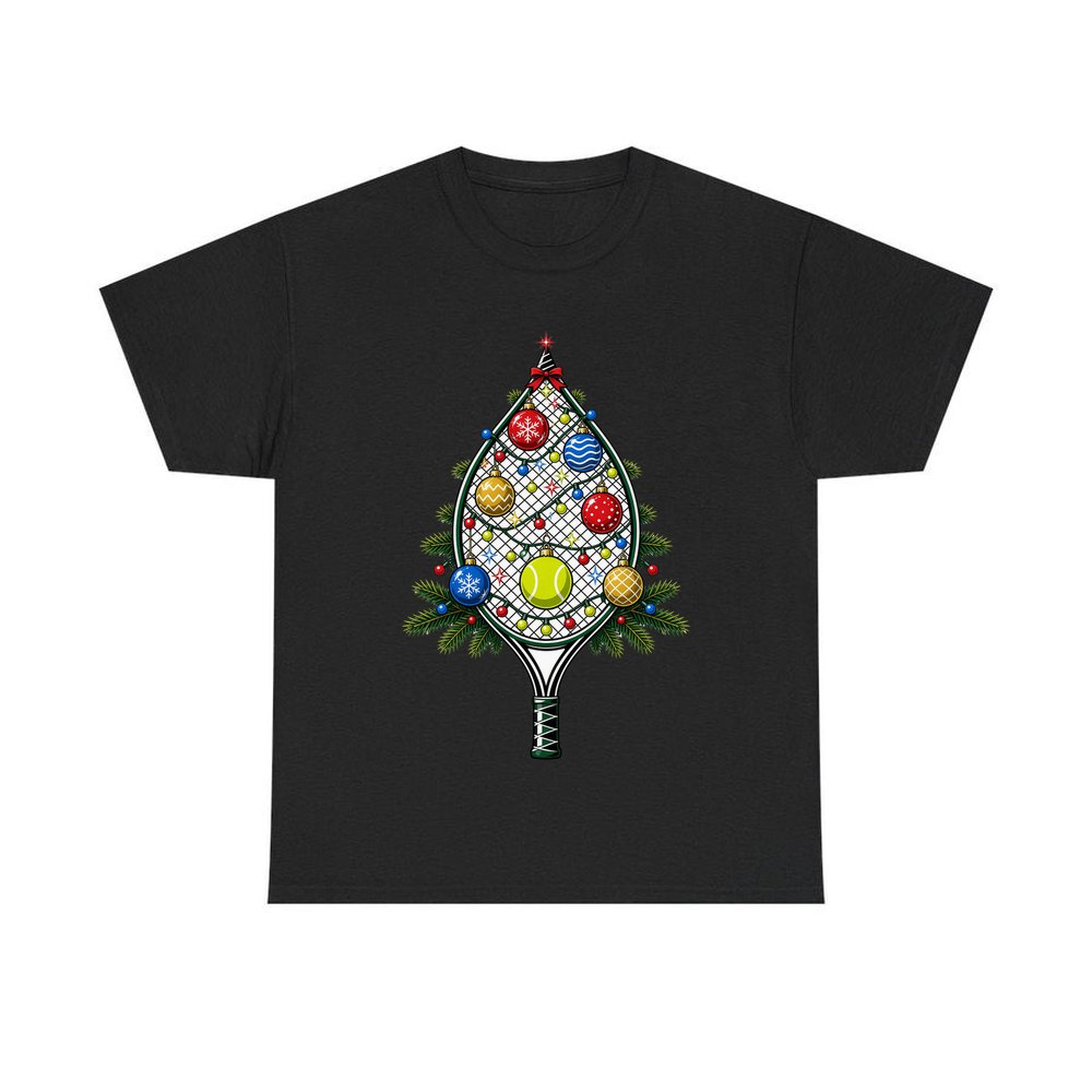 Tennis Racquet Tree personalised Christmas T-shirt in black