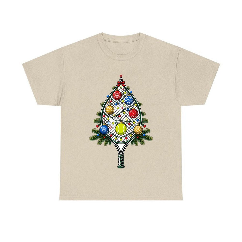Tennis Racquet Tree personalised Christmas T-shirt in sand