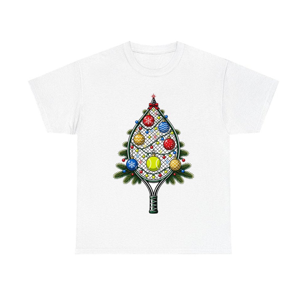 Tennis Racquet Tree personalised Christmas T-shirt in white