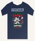 Tennis Santa Serving Cheer Personalised Kids and Baby Christmas Tee