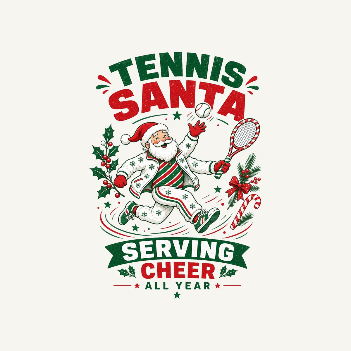 Tennis Santa Serving Cheer Personalised Kids and Baby Christmas Tee