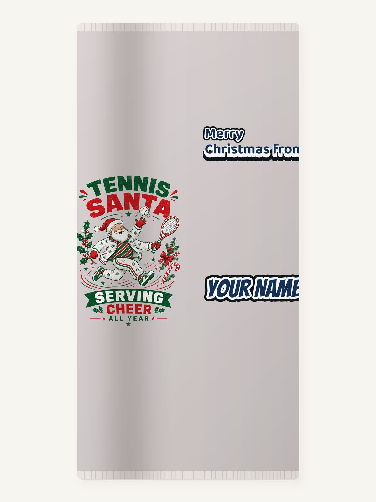 Tennis Santa Serving Cheer Personalised Beach Towel