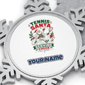 Tennis Santa Serving Cheer Personalised Pewter Christmas Ornament