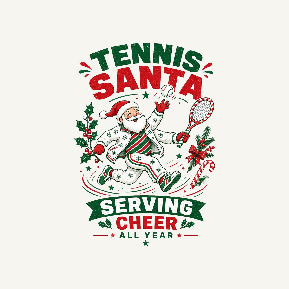 Tennis Santa Serving Cheer Personalised Christmas T-Shirt and Hoodie