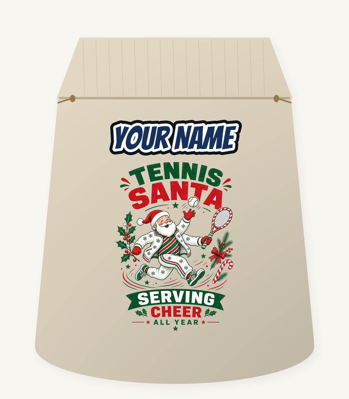 Tennis Santa Serving Cheer Personalised Santa Sack