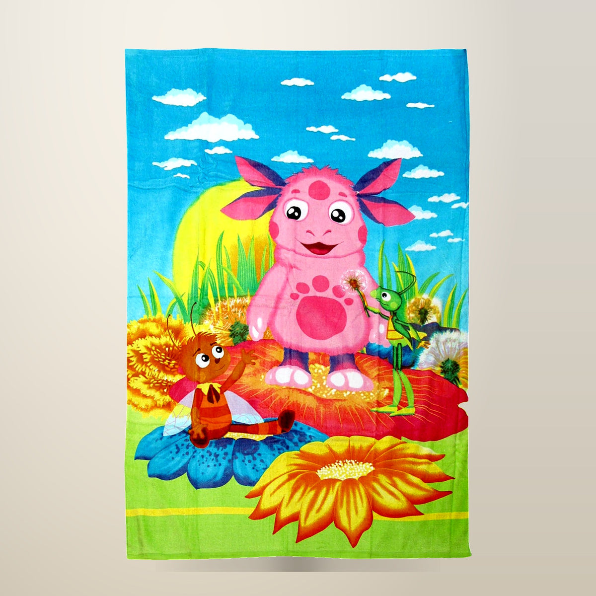 Moonzy and Friends Cotton Beach Towel, 100 x 150 cm, on a plain cream background
