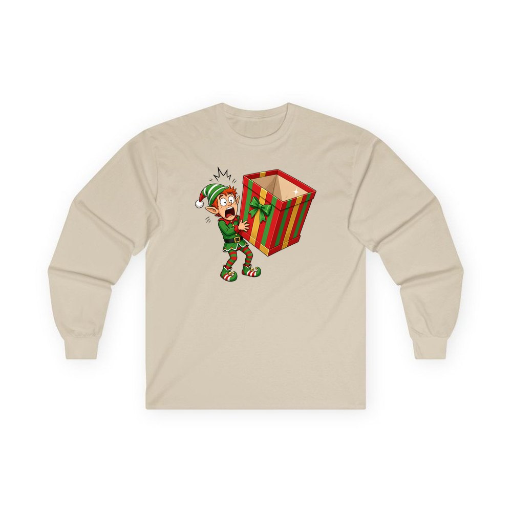 The Empty Present personalised long sleeve Christmas T-shirt in sand