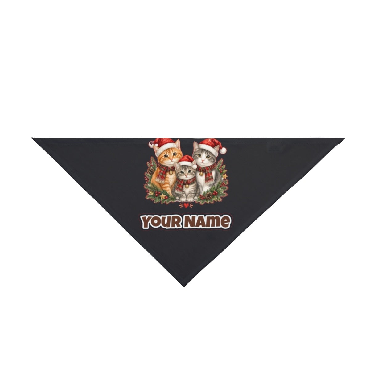 Three Christmas Kittens personalised Christmas pet bandana in black, tie-on style