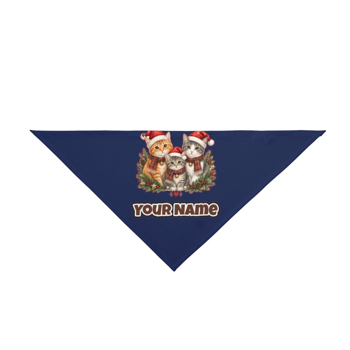 Three Christmas Kittens personalised Christmas pet bandana in navy, tie-on style