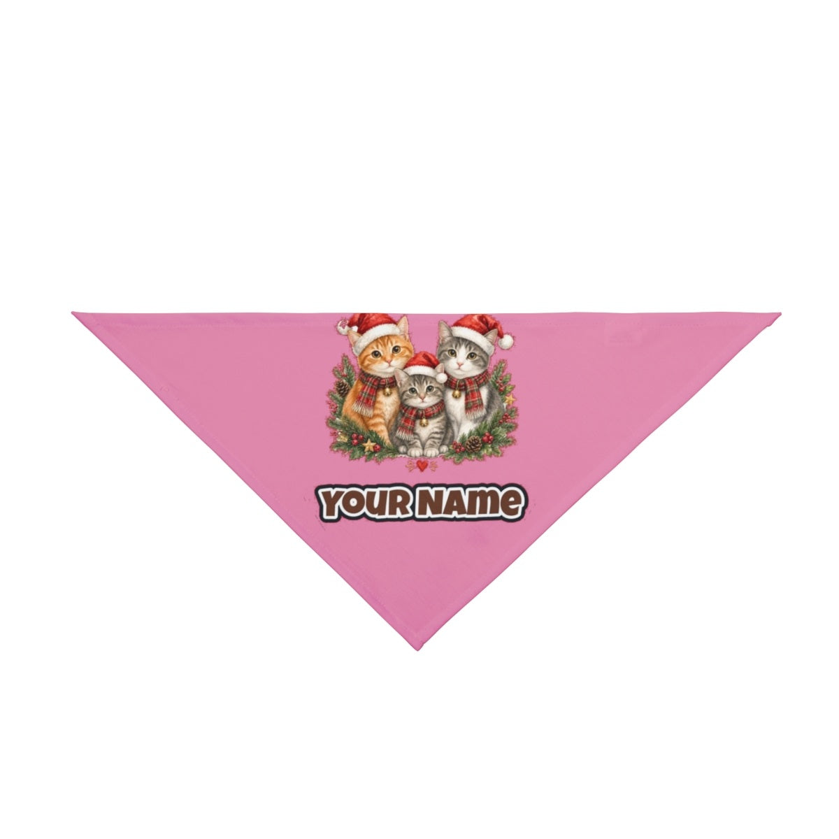 Three Christmas Kittens personalised Christmas pet bandana in pink, tie-on style
