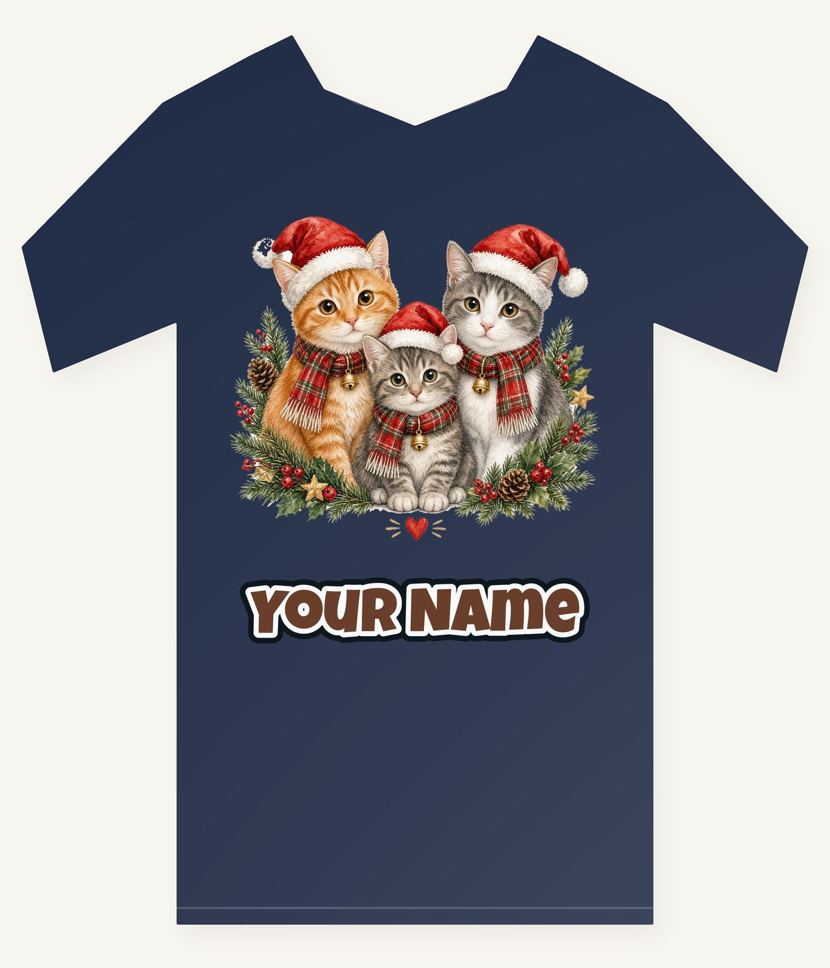 Three Christmas Kittens Personalised Kids and Baby Christmas Tee