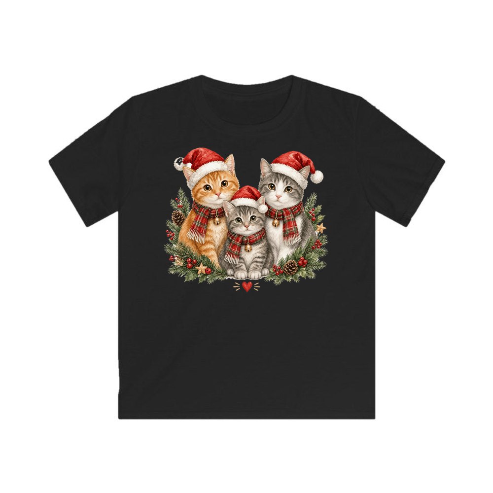 Three Christmas Kittens personalised kids Christmas tee in black