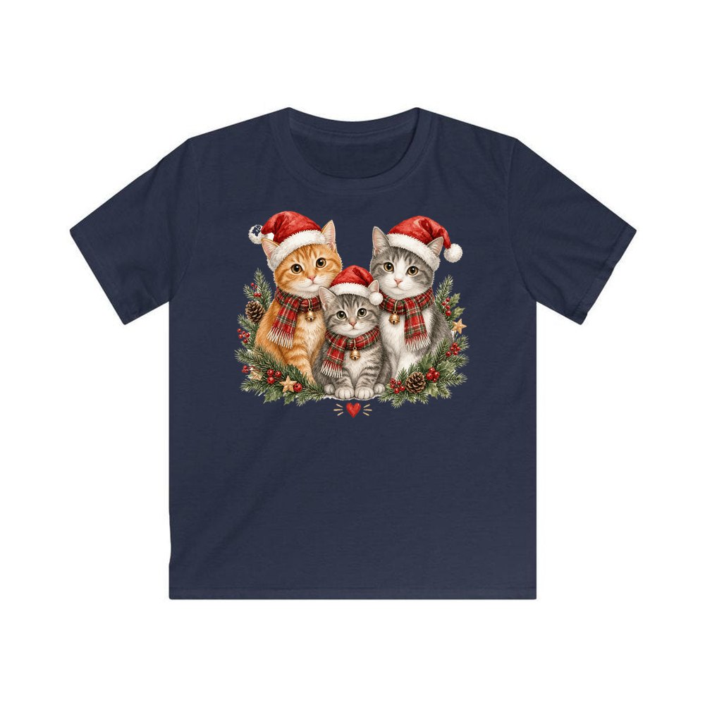 Three Christmas Kittens personalised kids Christmas tee in navy