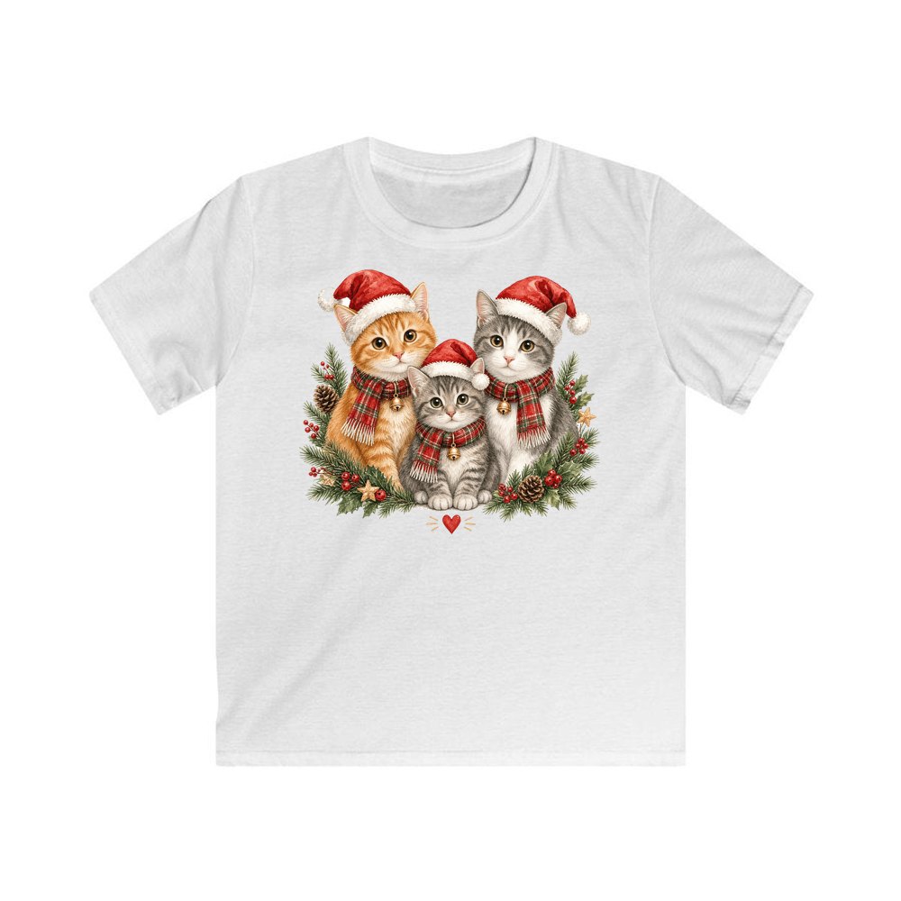 Three Christmas Kittens personalised kids Christmas tee in white
