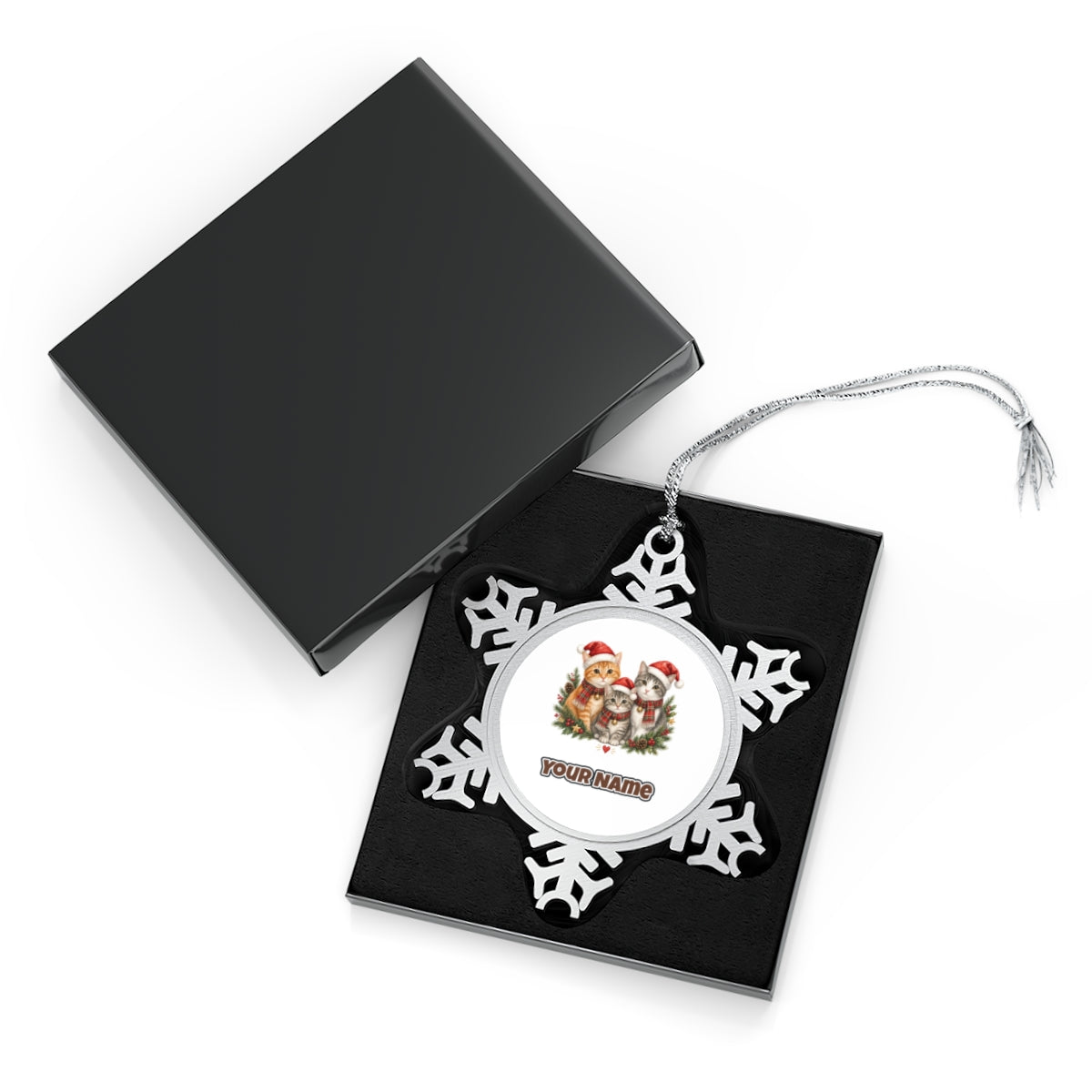 Three Christmas Kittens Personalised Pewter Christmas Ornament