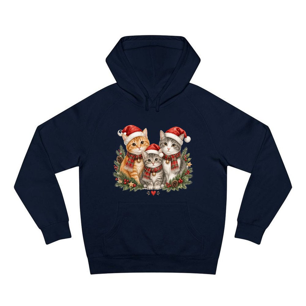 Three Christmas Kittens personalised Christmas hoodie in navy