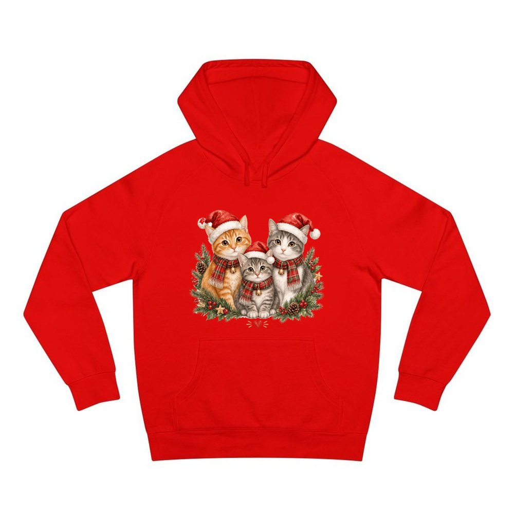 Three Christmas Kittens personalised Christmas hoodie in red
