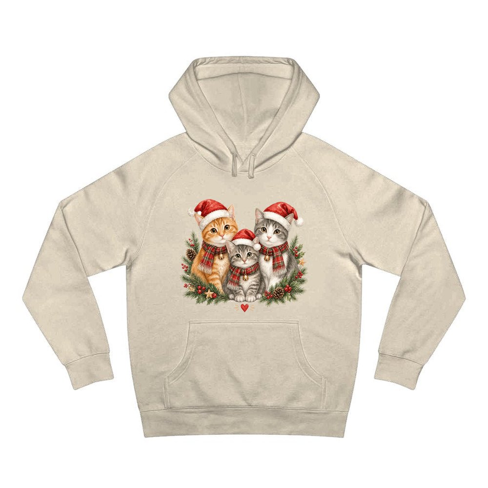 Three Christmas Kittens personalised Christmas hoodie in sand