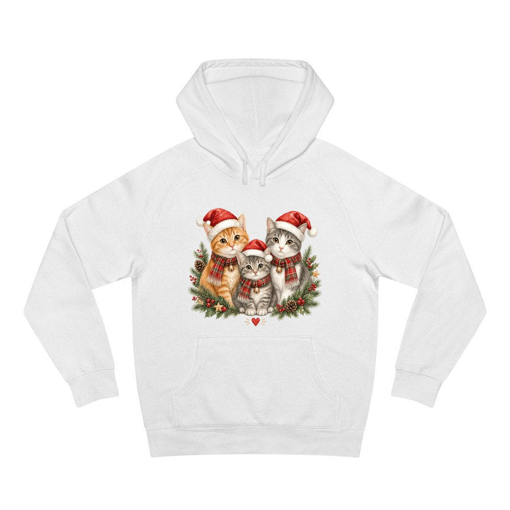 Three Christmas Kittens personalised Christmas hoodie in white