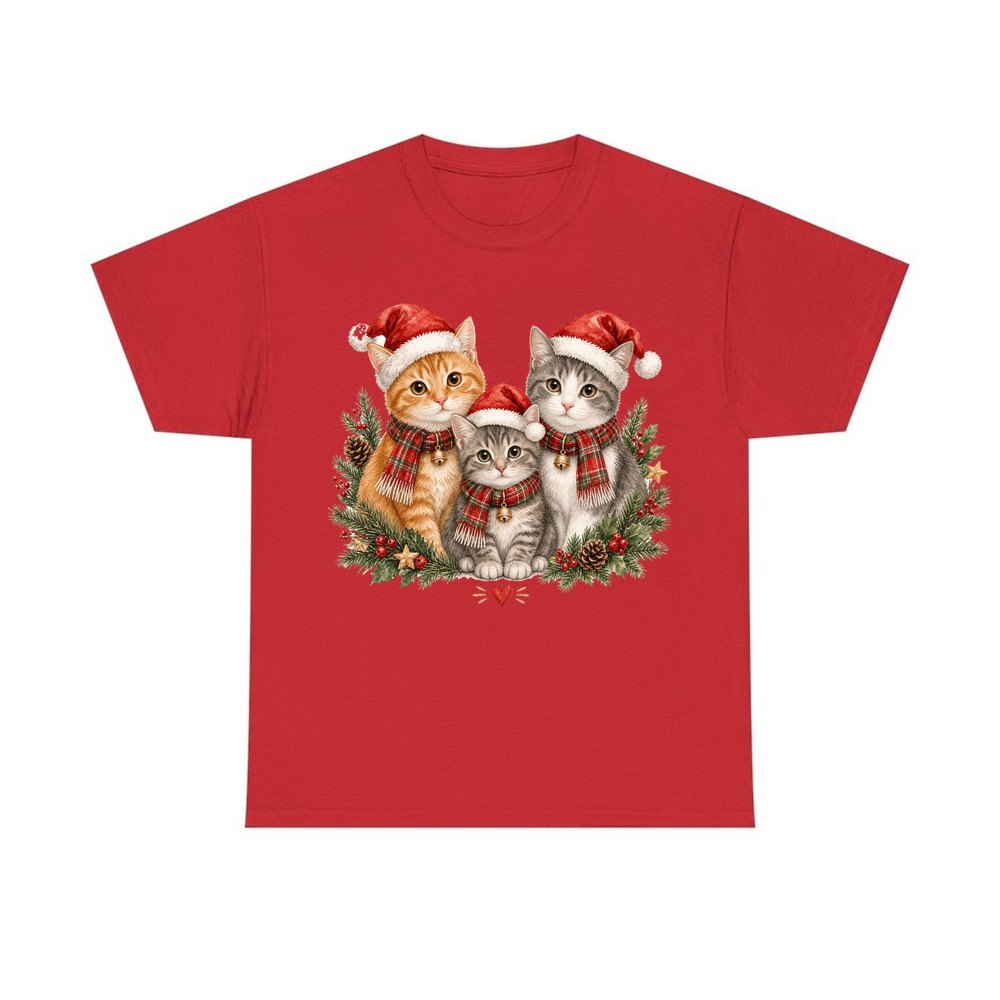 Three Christmas Kittens personalised Christmas T-shirt in red