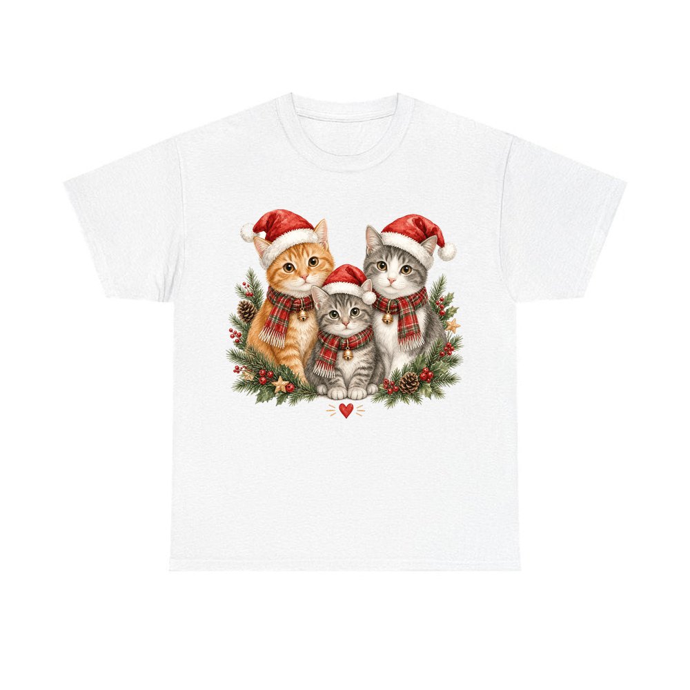 Three Christmas Kittens personalised Christmas T-shirt in white