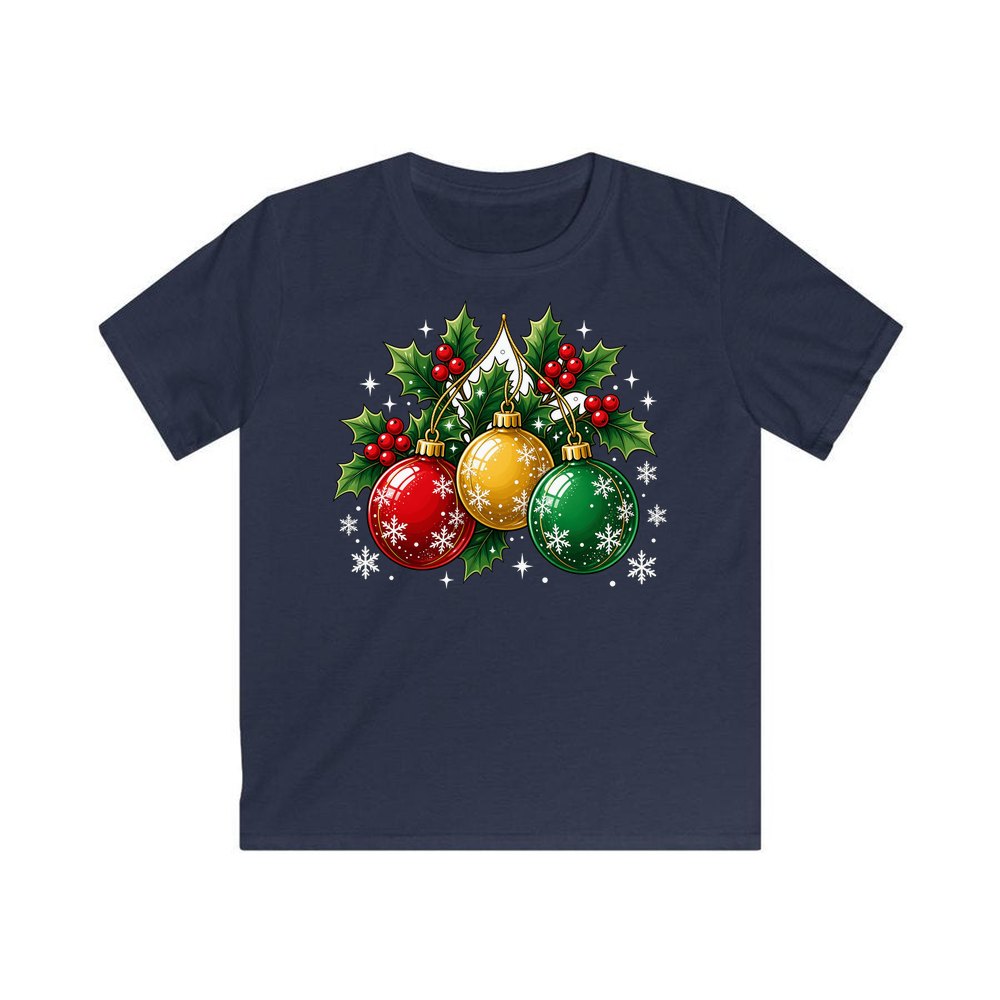 Three Glass Baubles personalised kids Christmas tee in navy