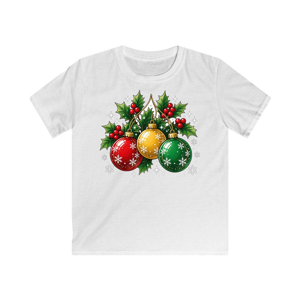 Three Glass Baubles personalised kids Christmas tee in white