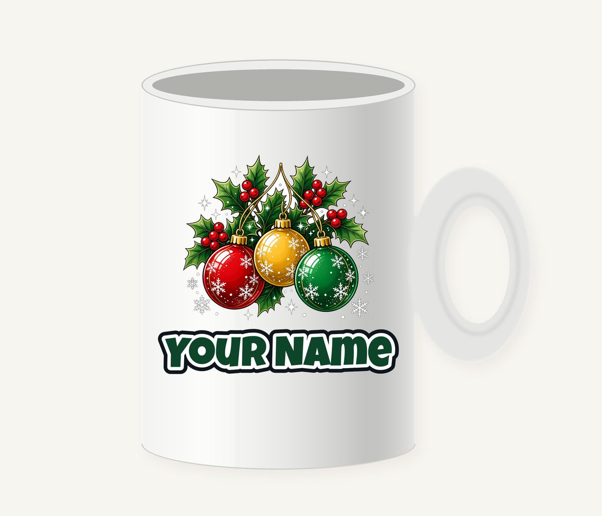 Three Glass Baubles Personalised Christmas Mug