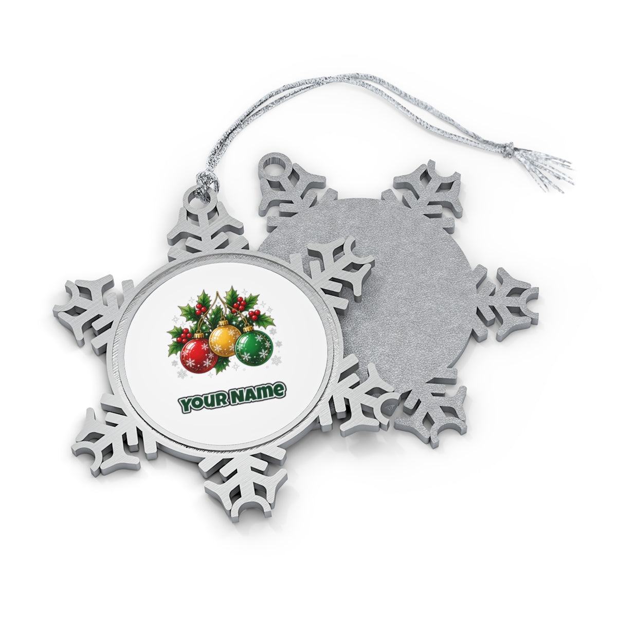 Three Glass Baubles Personalised Pewter Christmas Ornament