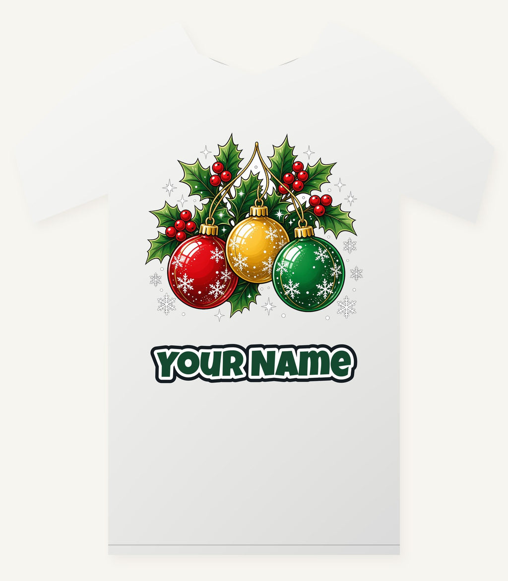 Three Glass Baubles Personalised Christmas T-Shirt and Hoodie