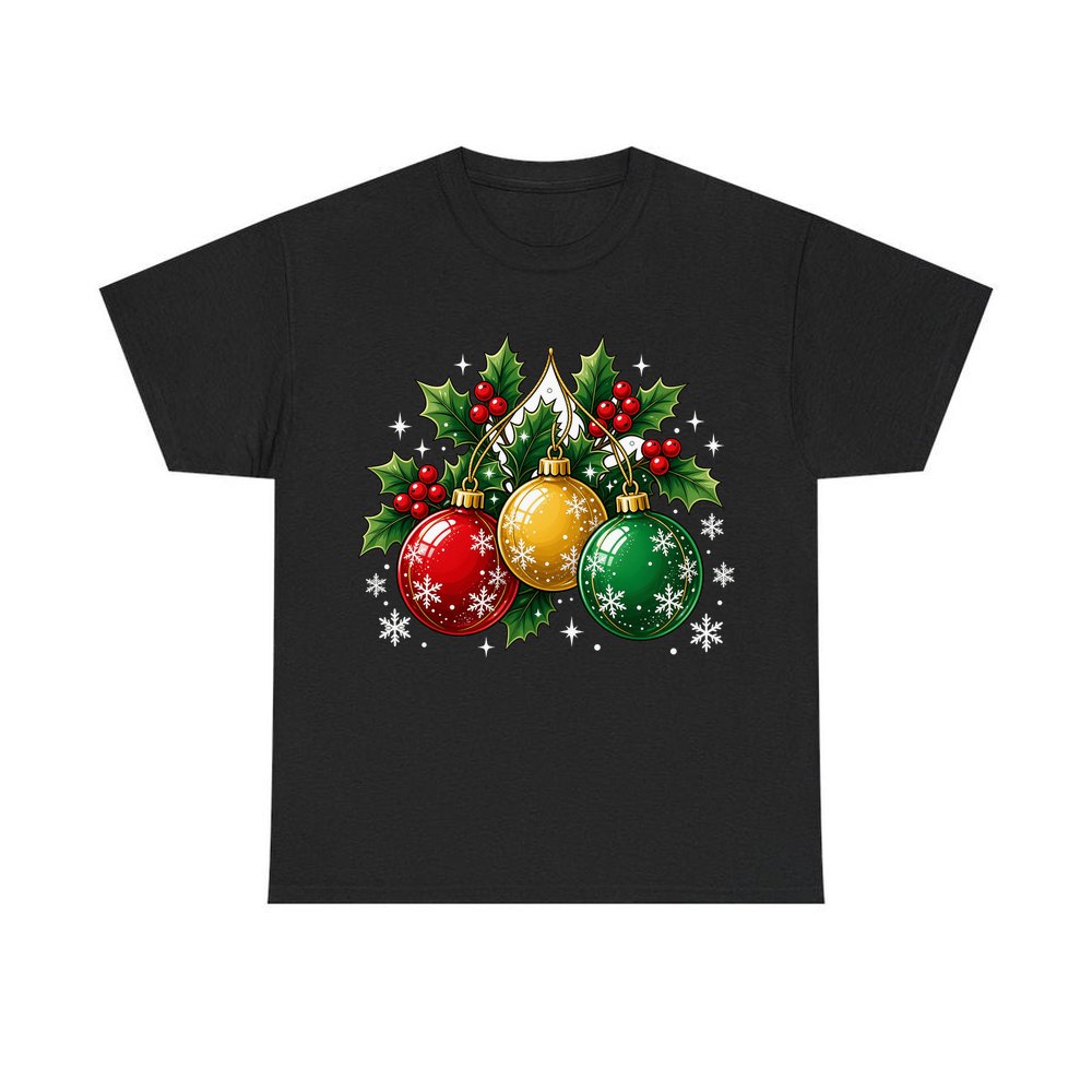 Three Glass Baubles personalised Christmas T-shirt in black
