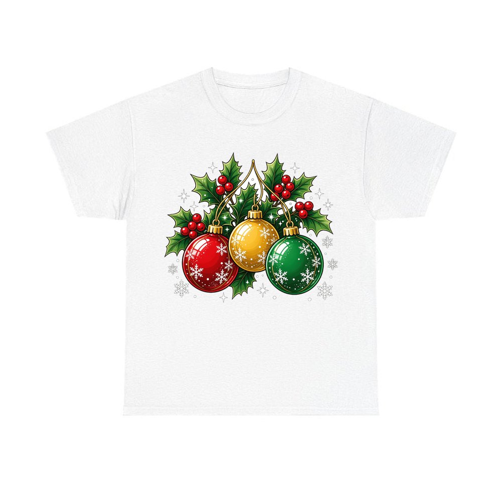 Three Glass Baubles personalised Christmas T-shirt in white