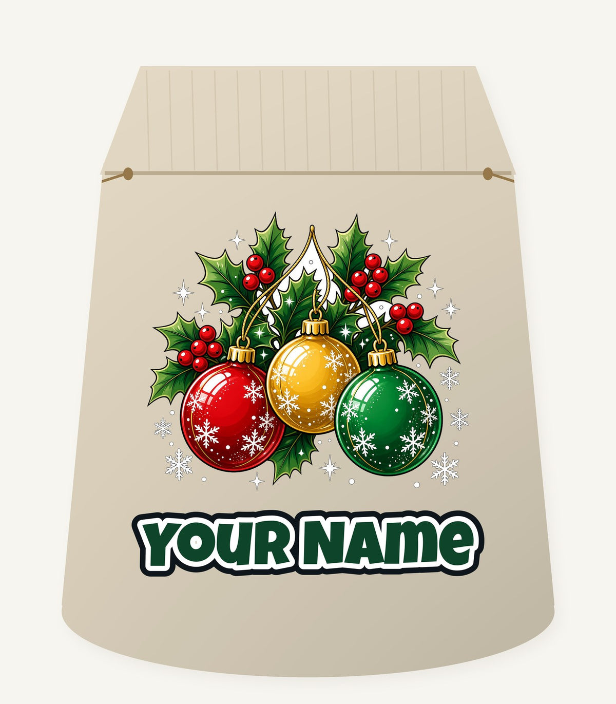 Three Glass Baubles Personalised Santa Sack
