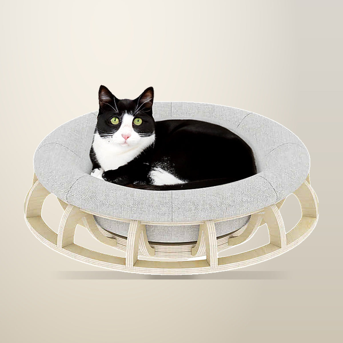 Petsby Timber Cat Nest Bed, 60 x 60 x 22 cm, on a plain cream background