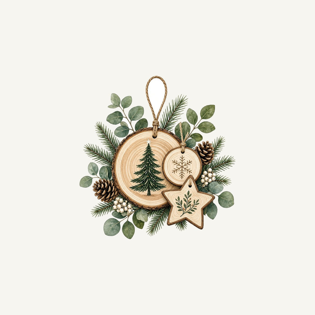Timber Slice and Eucalyptus Ornaments Personalised Christmas Mug